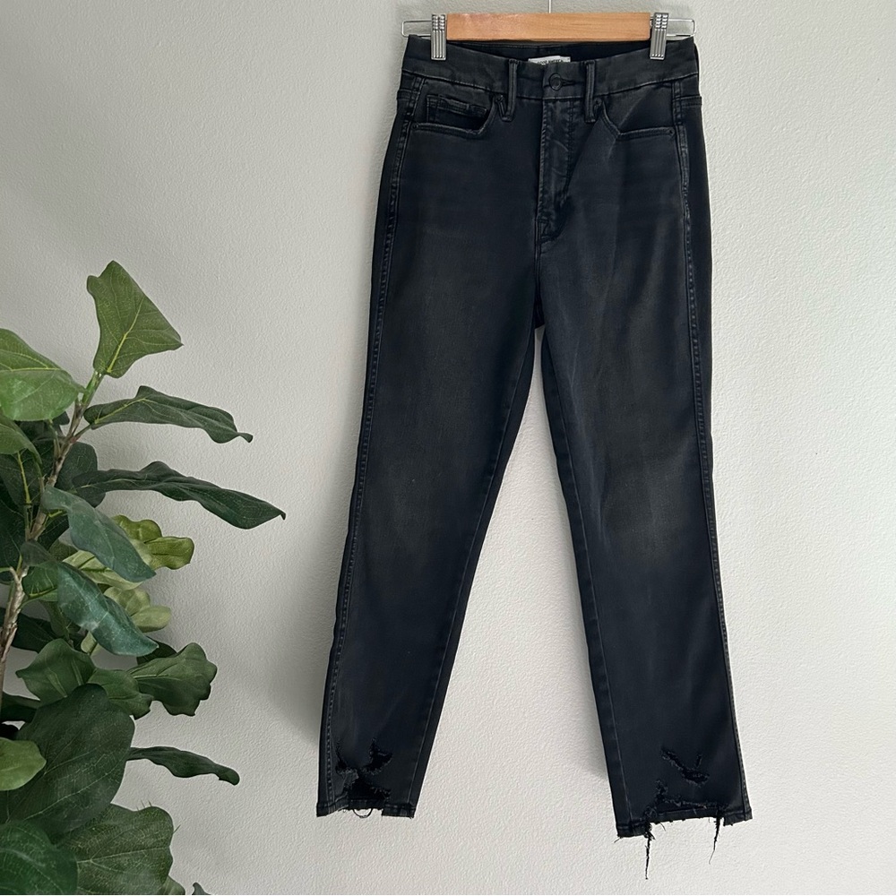 Good American the good straight distressed hem black Jean denim